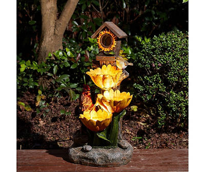 Sunflower & Birdhouse LED 3-Tier Resin Fountain