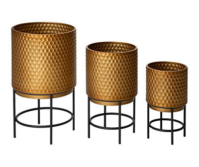 S/3 ANT.GOLD PATTERN METAL PLANTERS