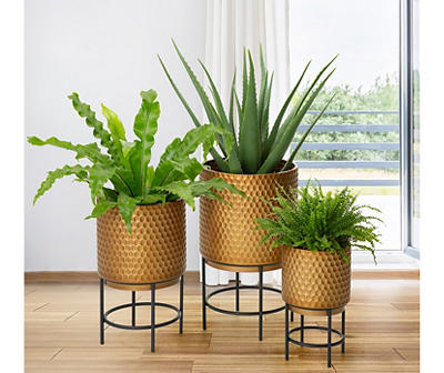 S/3 ANT.GOLD PATTERN METAL PLANTERS