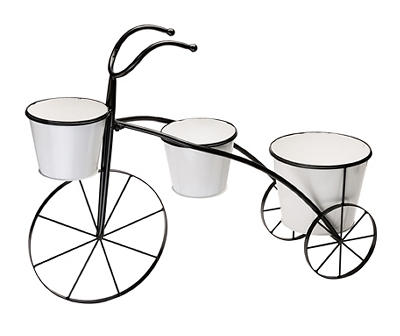WHT/BLK METAL BICYCLE PLANTER STAND
