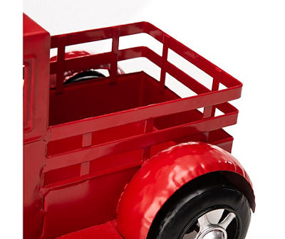 RED METAL TRUCK PLANTER STAND W SOLAR