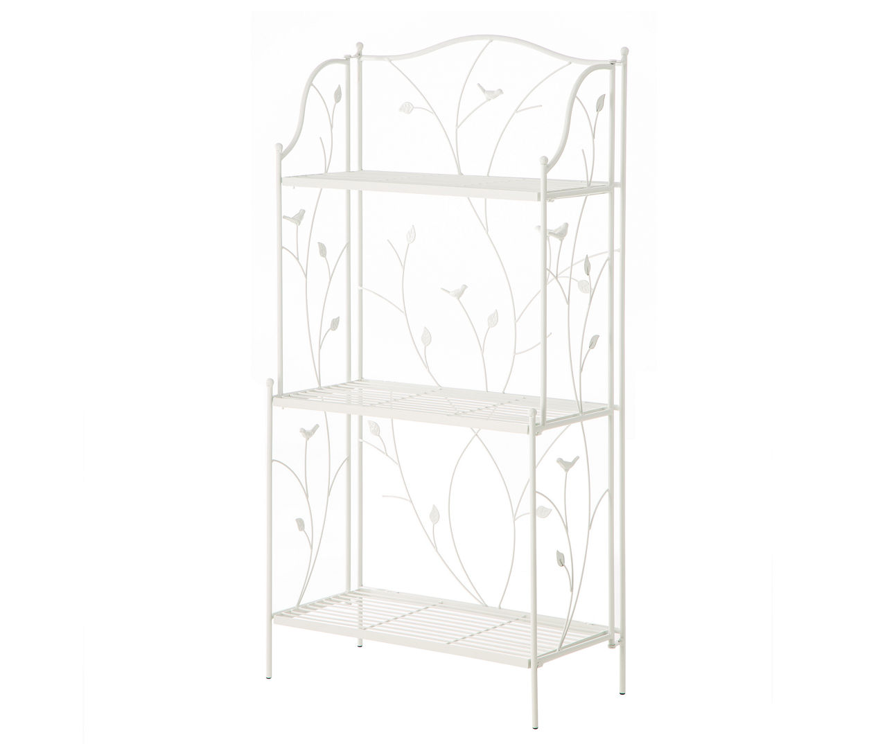 44.75" White Vine & Bird 3-Tier Metal Plant Stand