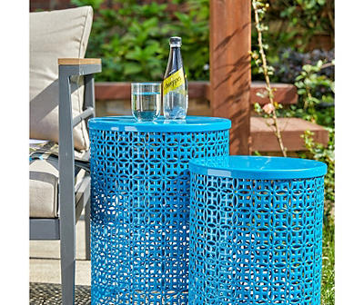 Blue Cutout Pattern 2-Piece Metal Garden Table Set