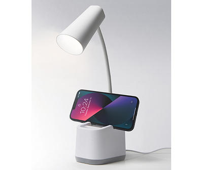 White Flex Task Table Lamp With Phone Holder