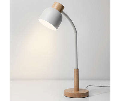 White & Brown Wood-Style Trim LED Task Table Lamp