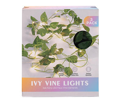Warm White & Green 60-Light Aritificial Vine LED String Light, 3-Pack