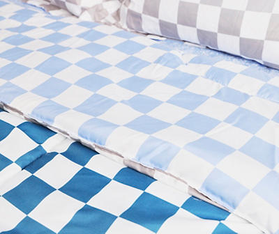 Blue & Gray Checkerboard Ombre Microfiber Queen 9-Piece Bed-in-a-Bag Set