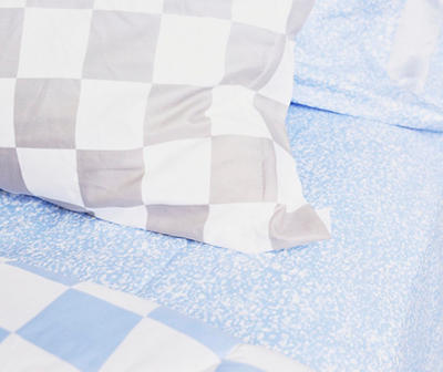 Blue & Gray Checkerboard Ombre Microfiber Queen 9-Piece Bed-in-a-Bag Set
