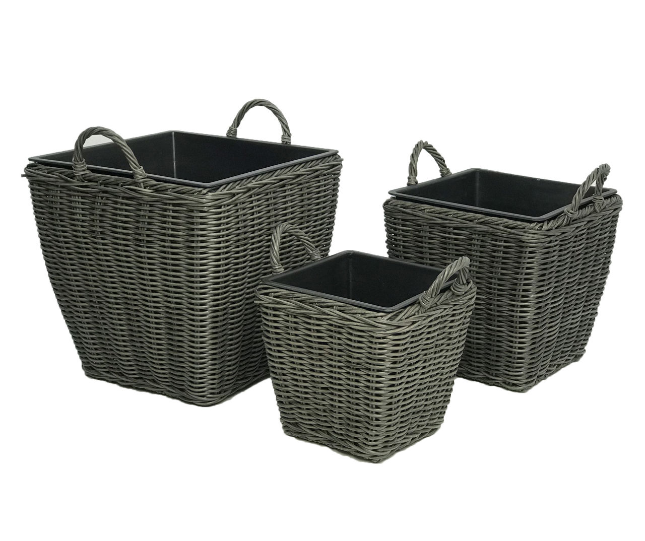 Black Weave Baskets with Lids, 3-Piece Set