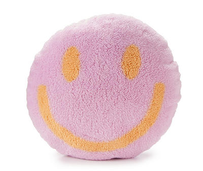 Pink & Yellow Smiley Face Round Throw Pillow