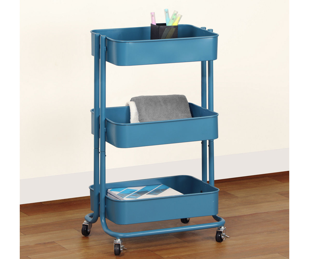 Real Living Dorm Essentials Blue 3-Tier Rolling Cart | Big Lots