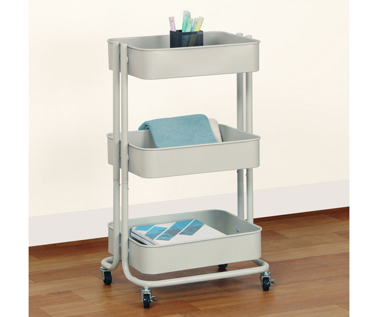 Real Living Dorm Essentials Gray 3-Tier Rolling Cart | Big Lots