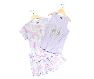 RBX Kids' Purple & Pink Tie-Dye 3-Piece Outfit