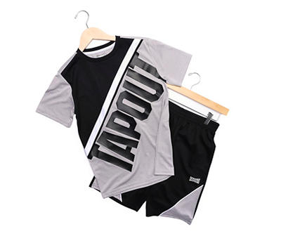 Tap Out Kids' Black & Gray Heather Logo Color Block Tee & Shorts