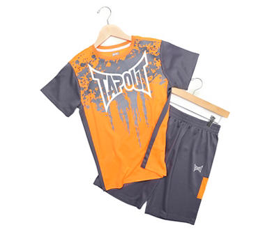  Tap Out Kids' Orange & Charcoal Logo Splatter Tee & Shorts