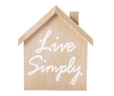 "Live Simply" Brown & White House Shaped Decorative Plaque