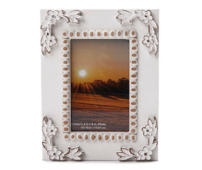 Whitewash Dimensional Floral Picture Frame, (4