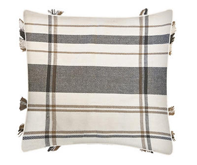 Beeby Beige & Brown Plaid Fringe-Accent Throw Pillow