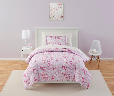 Pink & White Floral Microfiber Twin 6-Piece Bed-in-a-Bag Set
