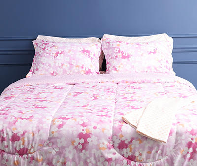Pink & White Floral Microfiber Twin 6-Piece Bed-in-a-Bag Set