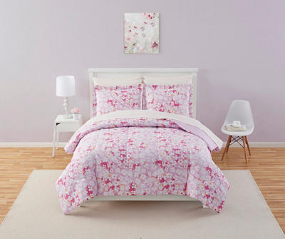 Pink & White Floral Microfiber Full 9-Piece Bed-in-a-Bag Set