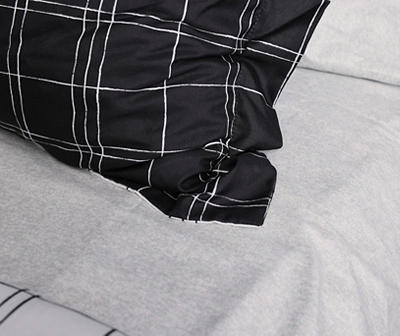 Black & White Windowpane Plaid Microfiber Full 9-Piece Bed-in-a-Bag Set