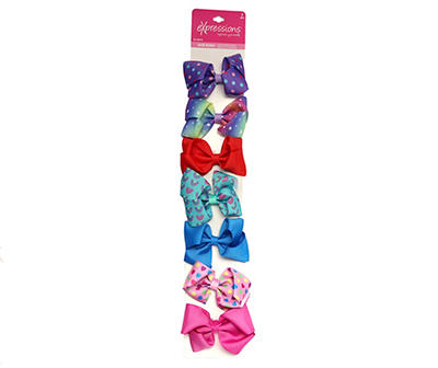 Pink, Purple & Blue Patterned 7-Piece Hair Bow Set