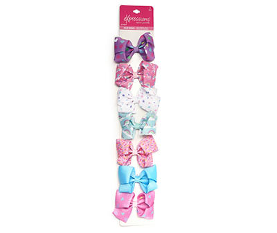 Purple, Pink & Blue Patterned 7-Piece Hair Bow Set