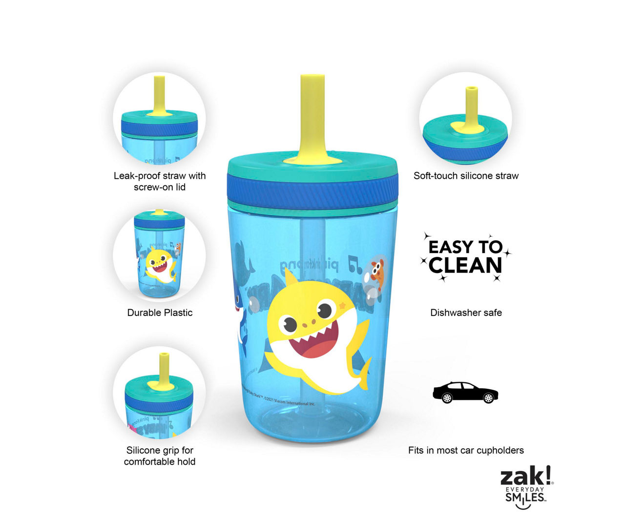 Zak! Designs Zak Designs Kelso 15 oz Tumbler Set, (Underwater) Non-BPA  Leak-Proof Screw-On