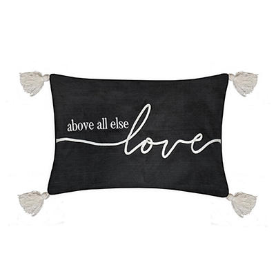 "Above All Else Love" Black & White Tassel-Accent Throw Pillow