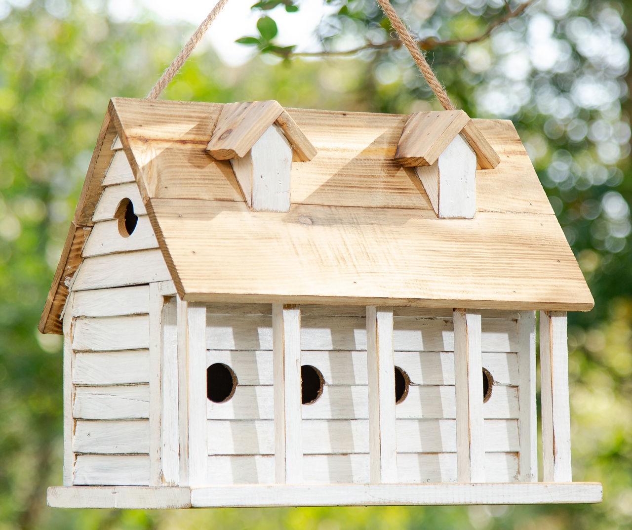 White Cottage 4-Opening Wood Birdhouse