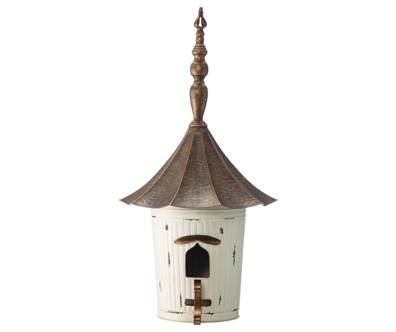 White Farmhouse Pagoda Metal Birdhouse