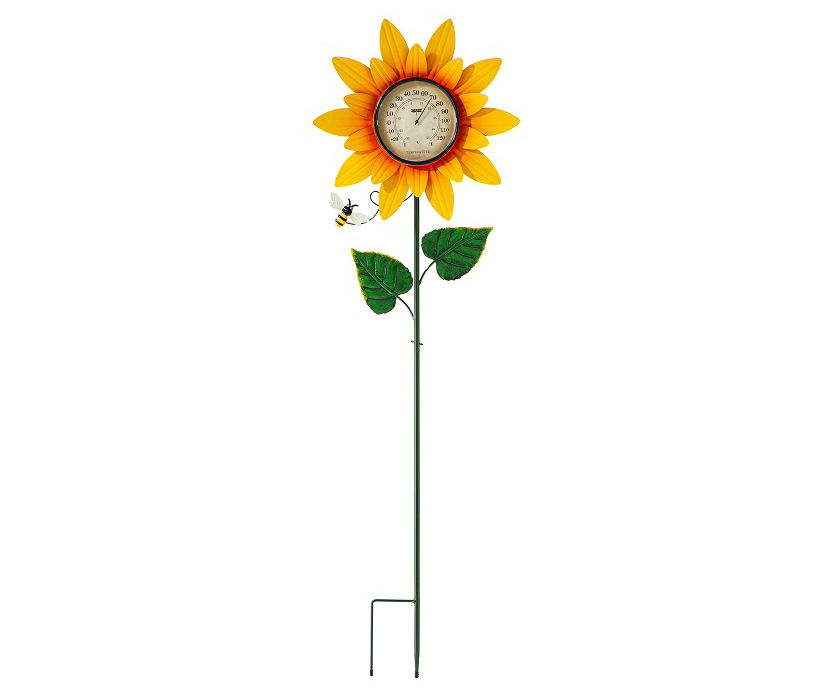 48" Sunflower Thermometer Metal Yard Stake