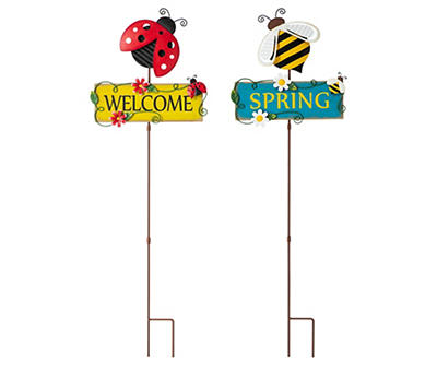 "Welcome" & "Spring" 2-Piece Yard Stake Set