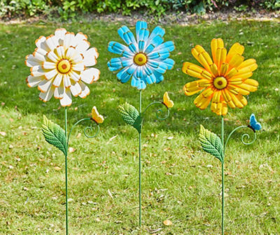 Yellow, White & Blue Flower 3-Piece Yard Stake Set