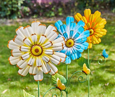 Yellow, White & Blue Flower 3-Piece Yard Stake Set