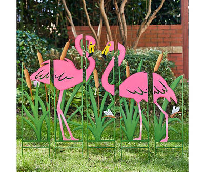 Flamingo Couple 5-Piece Metal Yard Stake Set