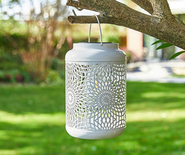 Glitzhome 8.75H Metal Cutout Solar Powered Outdoor Hanging Lantern