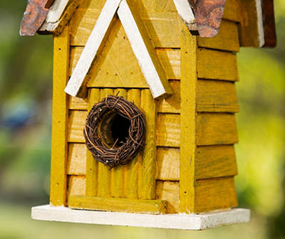 DISTRESSED SOLID WOOD BIRDHOUSE