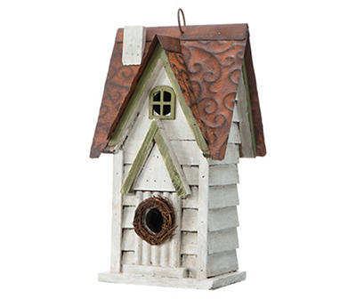 White Shingle Home Wood & Metal Birdhouse