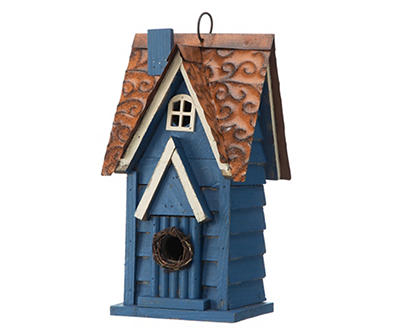 Blue Shingle Home Wood & Metal Birdhouse