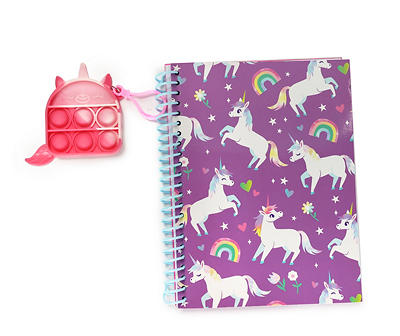 Purple Rainbow Unicorn Spiral-Bound Journal & Pop Keychain