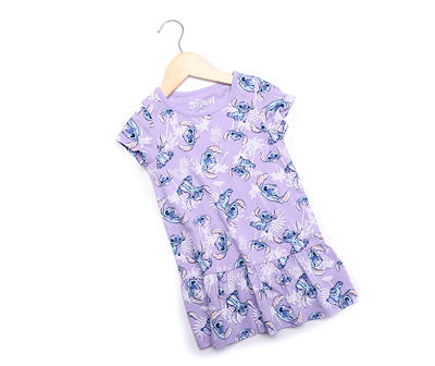 Disney Kids' Purple Stitch & Palm Pattern Drop-Waist Dress