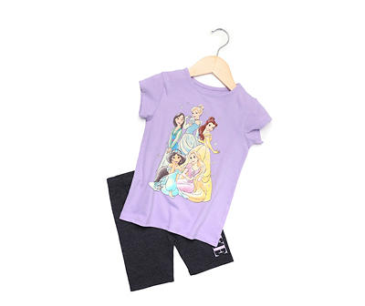 Disney Kids' Purple Princesses Tee & Dark Gray Bike Shorts