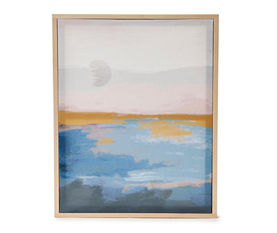 Blue, Gold & White Abstract Nature Scenery Framed Canvas