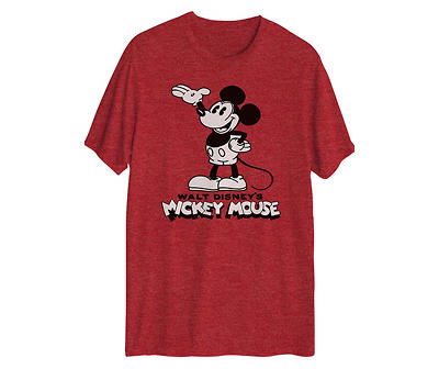 Disney Men's Red Heather Retro Mickey Graphic Tee
