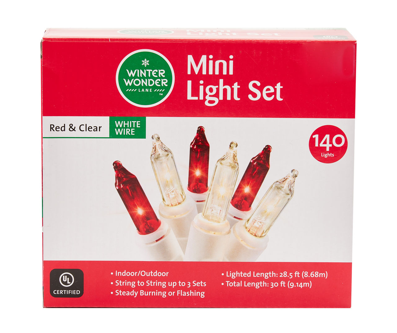 Winter Wonder Lane Red & Clear Mini Light Set with White Wire, 140 ...