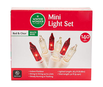 Red & Clear Mini Light Set with White Wire, 140-Lights