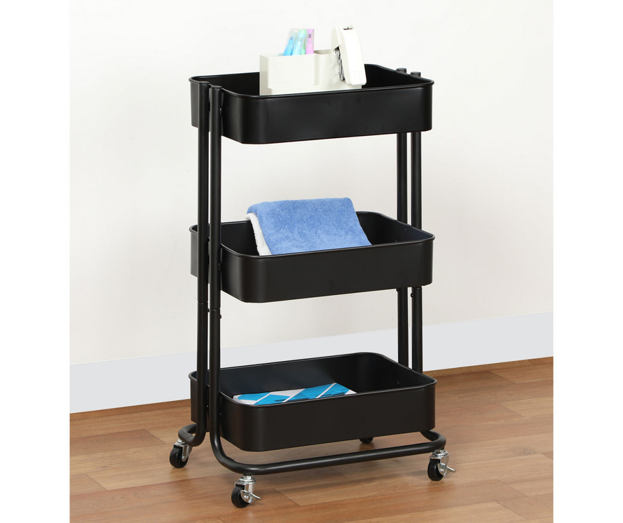 Real Living Dorm Essentials Black 3-Tier Rolling Cart | Big Lots
