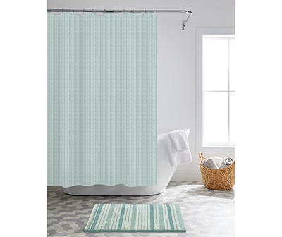 Aqua 14-Piece Shower Curtain & Stripe Noodle Bath Rug Set